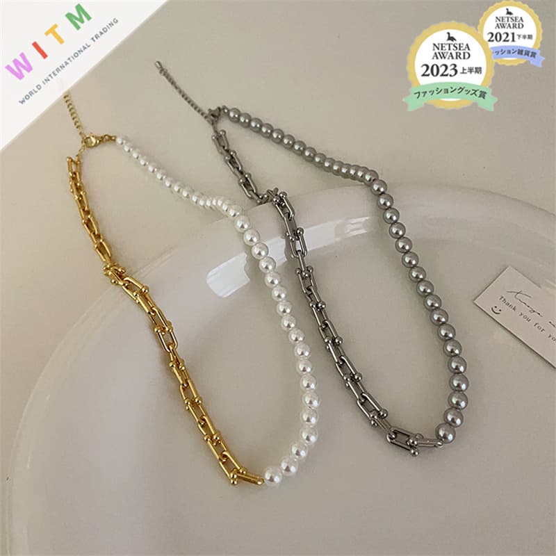 ペア アクセサリー 錆びにくい異素材ミックスネックレス