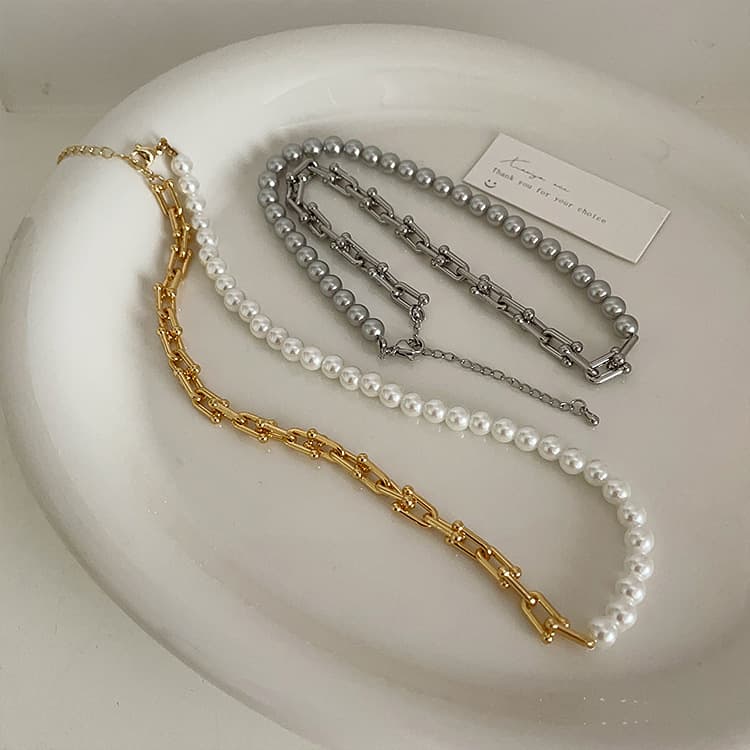 ペア アクセサリー 錆びにくい異素材ミックスネックレス