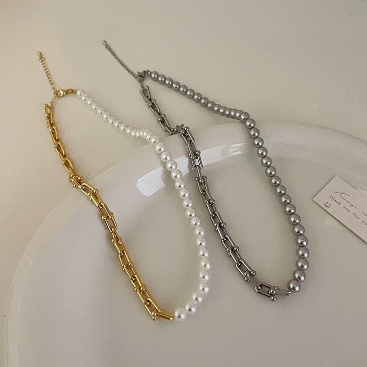 ペア アクセサリー 錆びにくい異素材ミックスネックレス