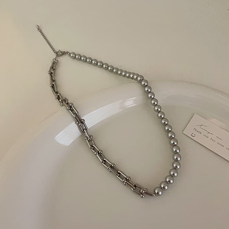 ペア アクセサリー 錆びにくい異素材ミックスネックレス