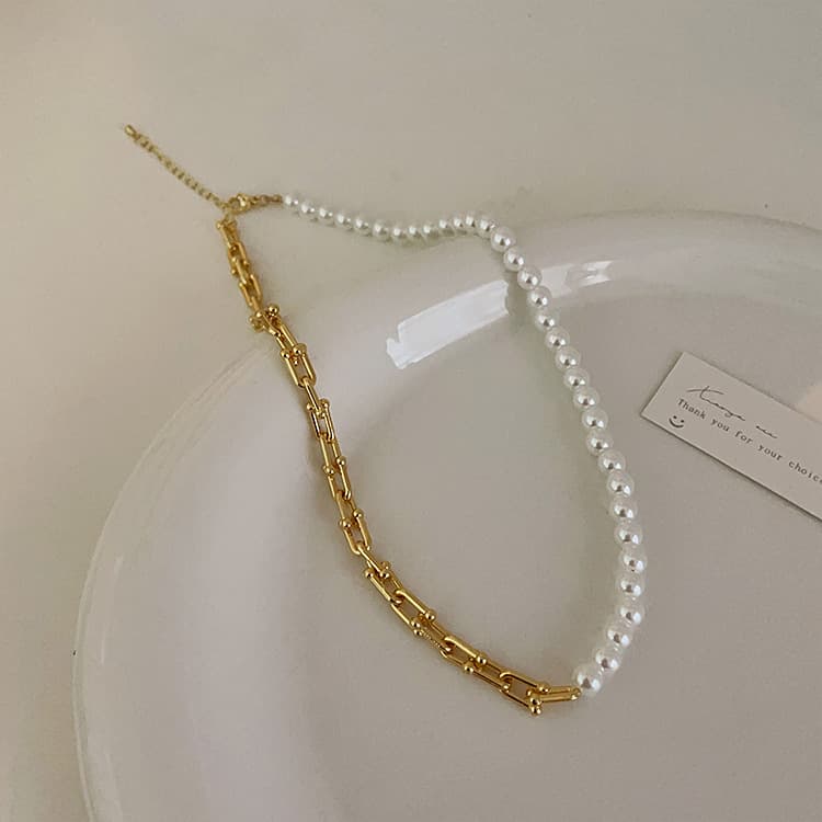 ペア アクセサリー 錆びにくい異素材ミックスネックレス