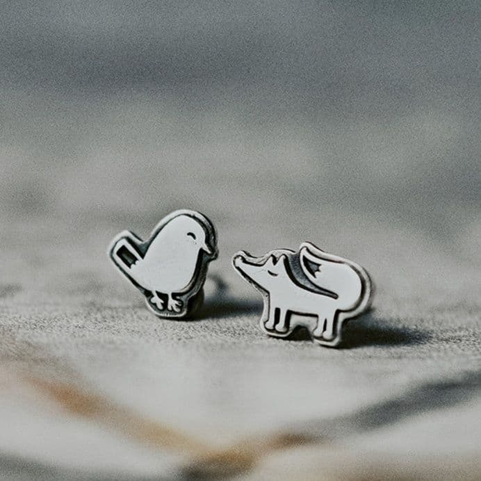 ペア アクセサリー ピアス 小鳥と狐