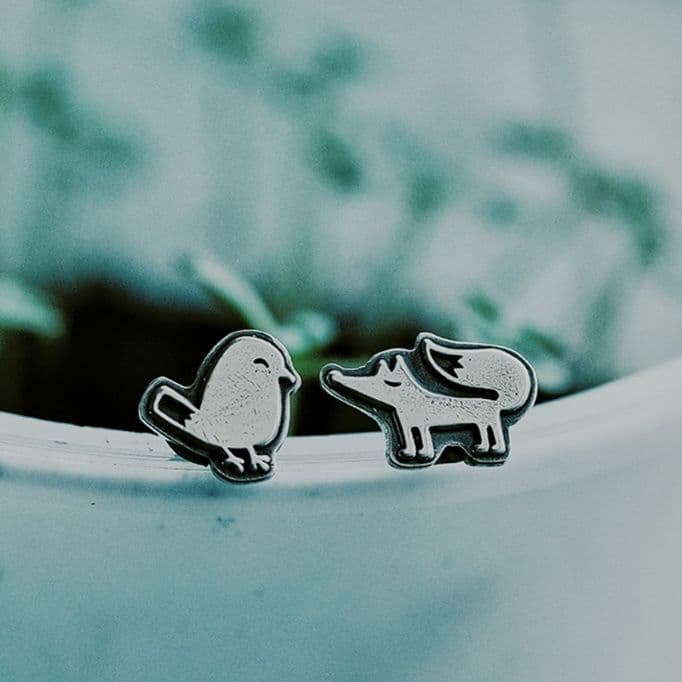 ペア アクセサリー ピアス 小鳥と狐